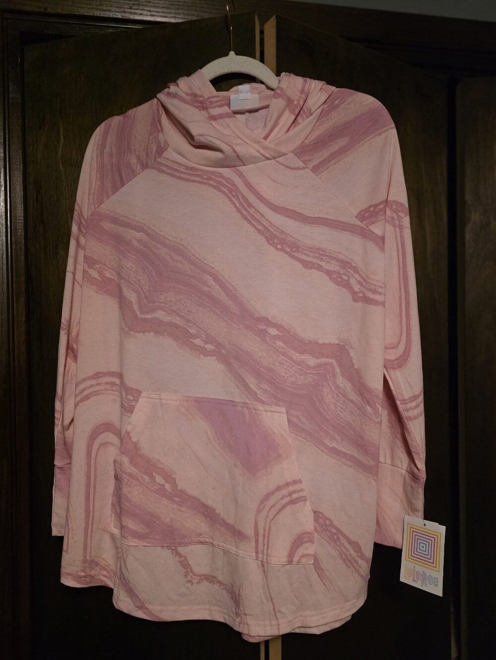 Pink Marble-Print Cowl Hoodie Sweater